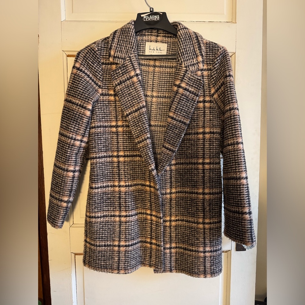 NICOLE MILLER Plaid Wool Blend Blazer Jacket